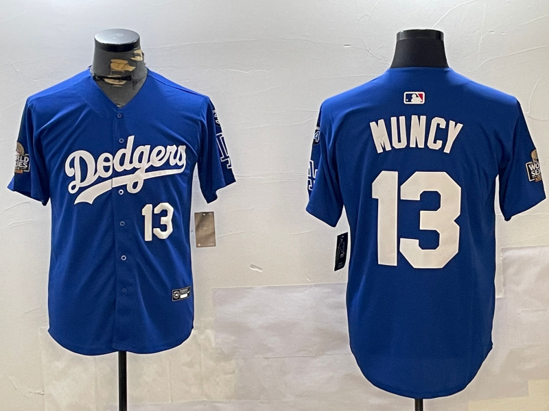 Men Los Angeles Dodgers #13 Muncy 2024 World series patch blue jersey 20241120145